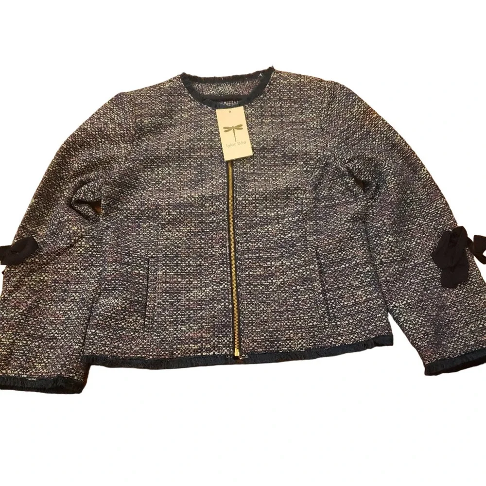 Tyler Boe boucle navy blue jacket with bow size medium - Picture 3 of 6